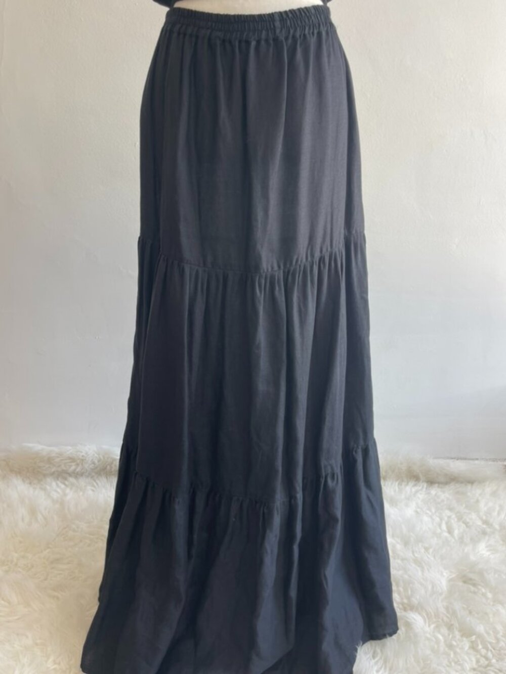 AURA Linen Black Maxi Skirt